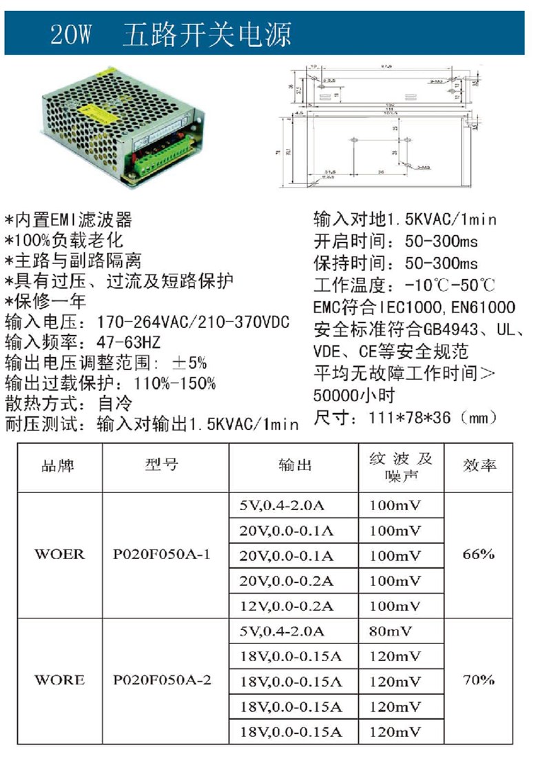 20W五路開關(guān)電源